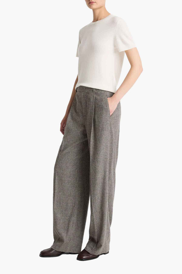 High Rise Wool Blend Houndstooth Trousers