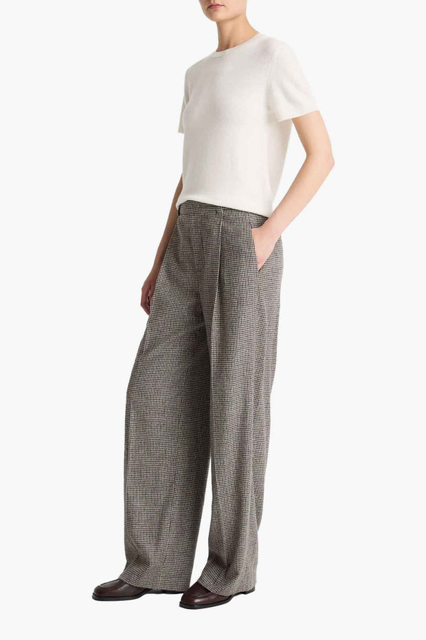 High Rise Wool Blend Houndstooth Trouser