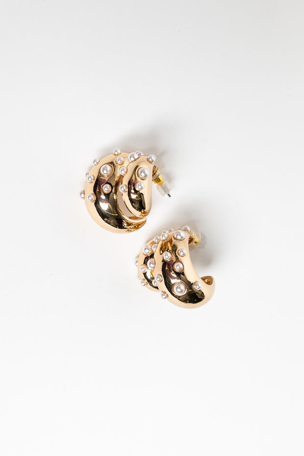 Diana Gold Chunky Pearl Beaded Hoops