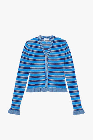 Cotton Pointelle Stripe Cardigan