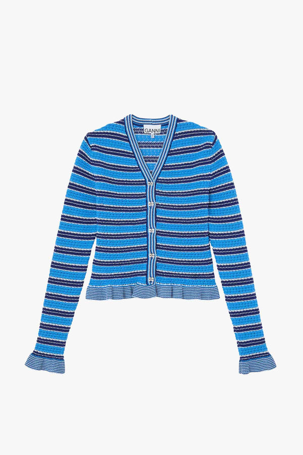 Cotton Pointelle Stripe Cardigan