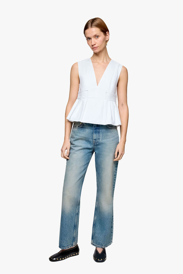 Stretch Cotton V-neck Pocket Blouse