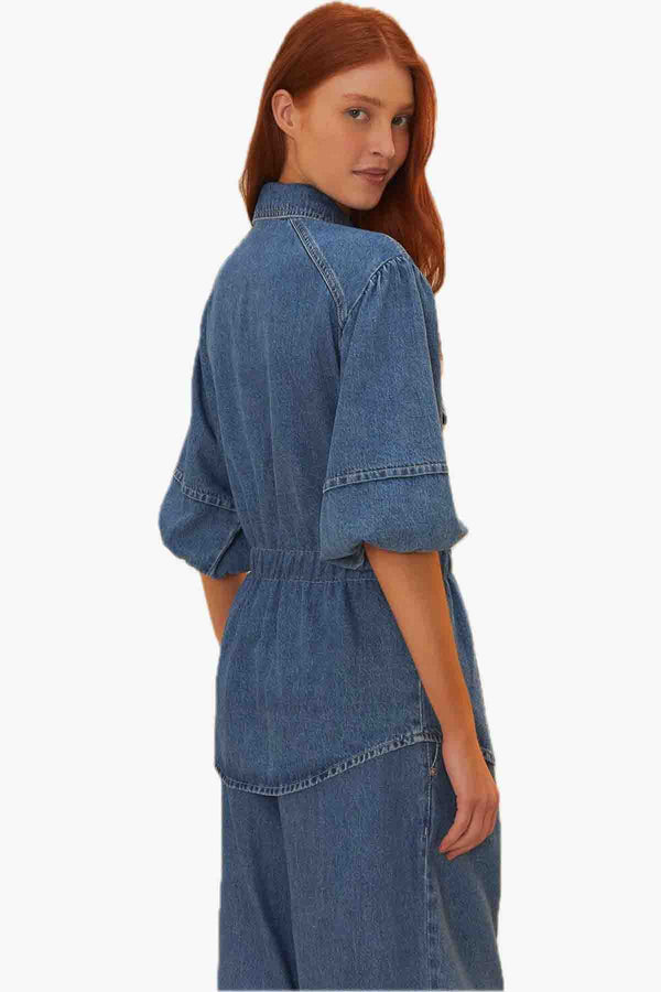Denim Shirt Puffing Sleeve