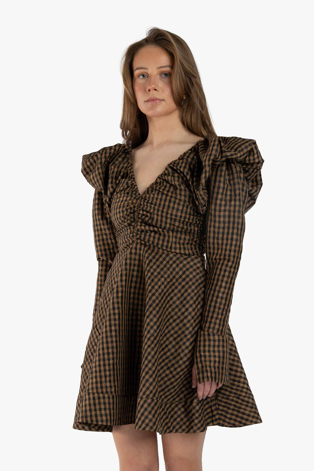 Crinkled Taffeta Check Mini Dress