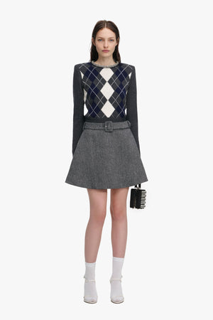 Grey Argyle Crystal Trim Jumper