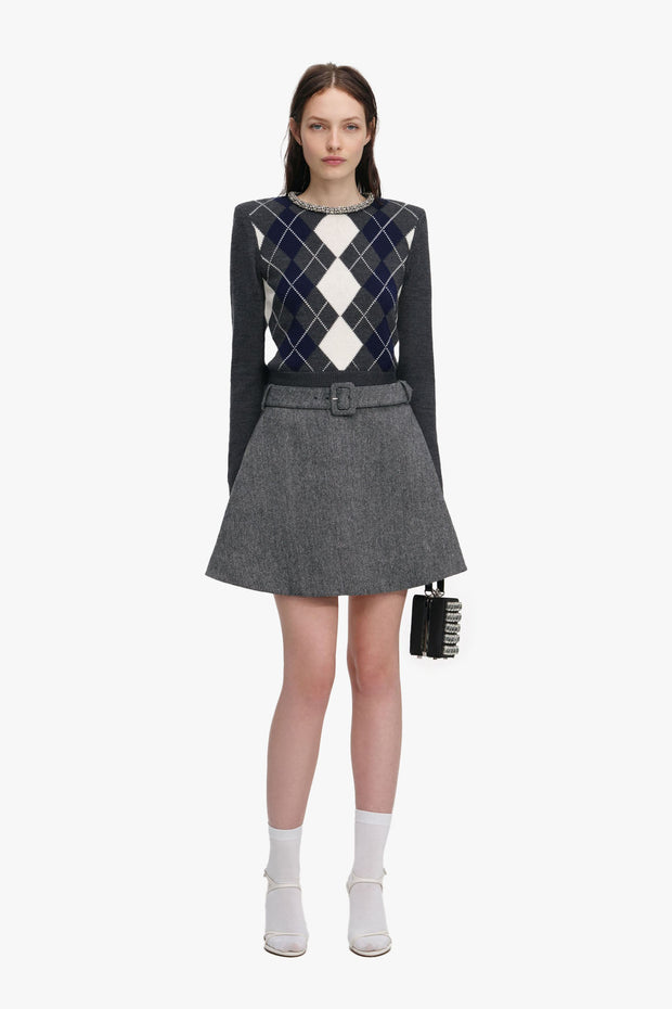 Grey Argyle Crystal Trim Jumper