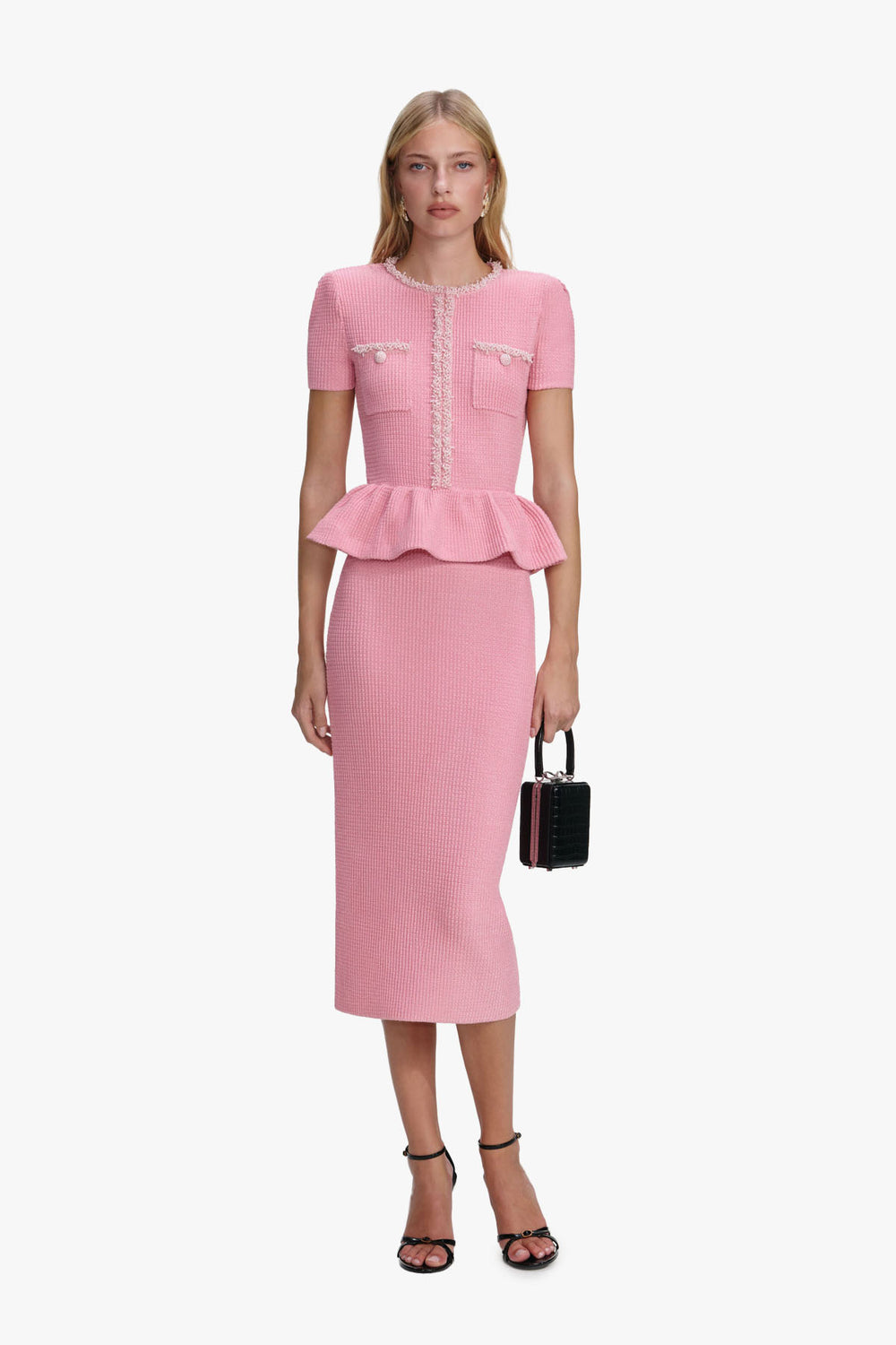 Pink Peplum Knit Midi Dress