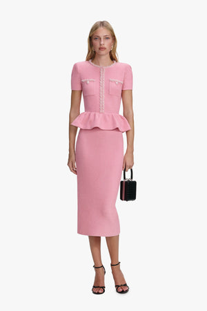 Pink Peplum Knit Midi Dress
