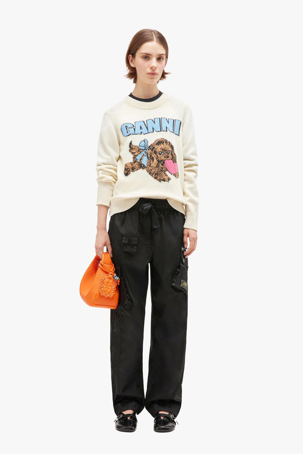 Graphic Wool Mix Fluffy Puppy Love Crewneck