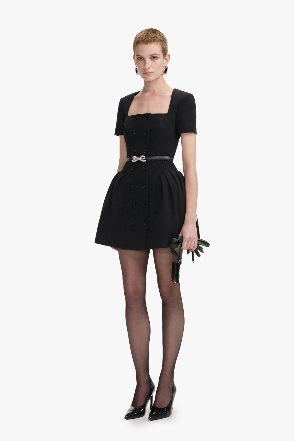 Crepe short sleeve mini dress