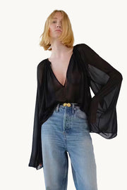 V-Neck Shirred Blouse