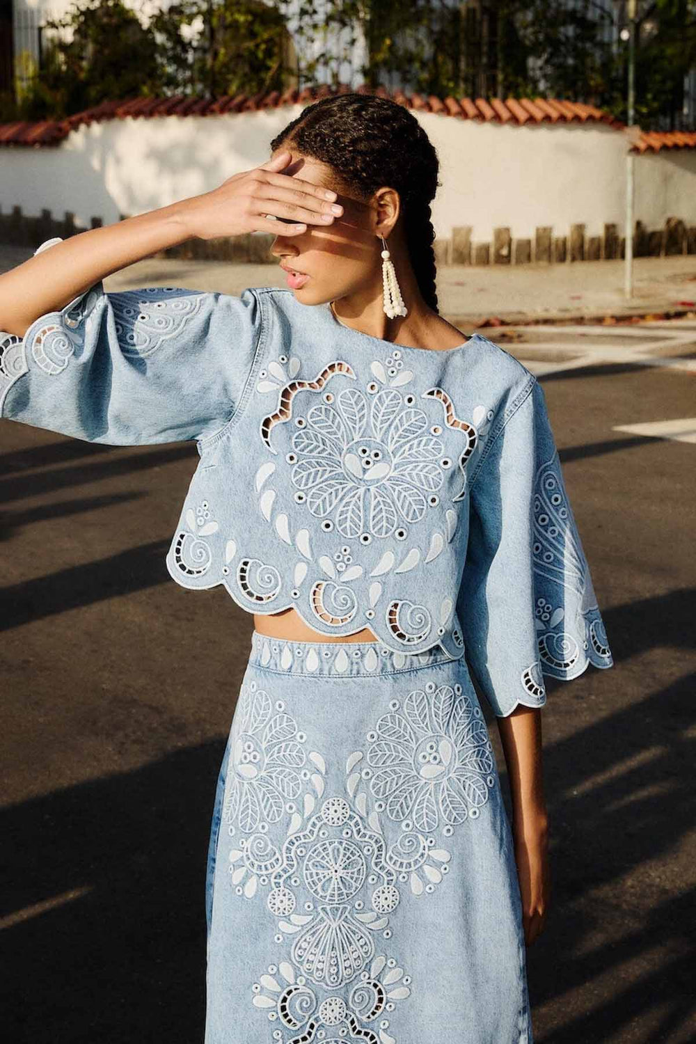 Denim Richelieux Cropped Blouse