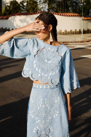 Denim Richelieux Cropped Blouse