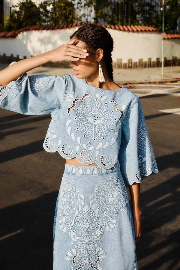 Denim Richelieux Cropped Blouse