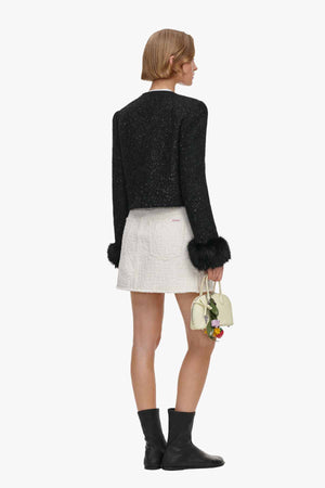 Black Metallic Boucle Fur Cuff Jacket