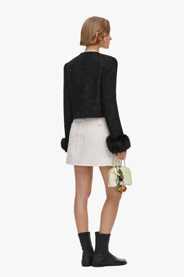 Black Metallic Boucle Fur Cuff Jacket