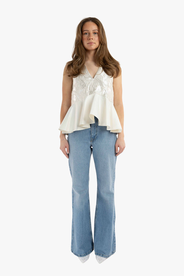 Satin Cloque Sleeveless Peplum Blouse