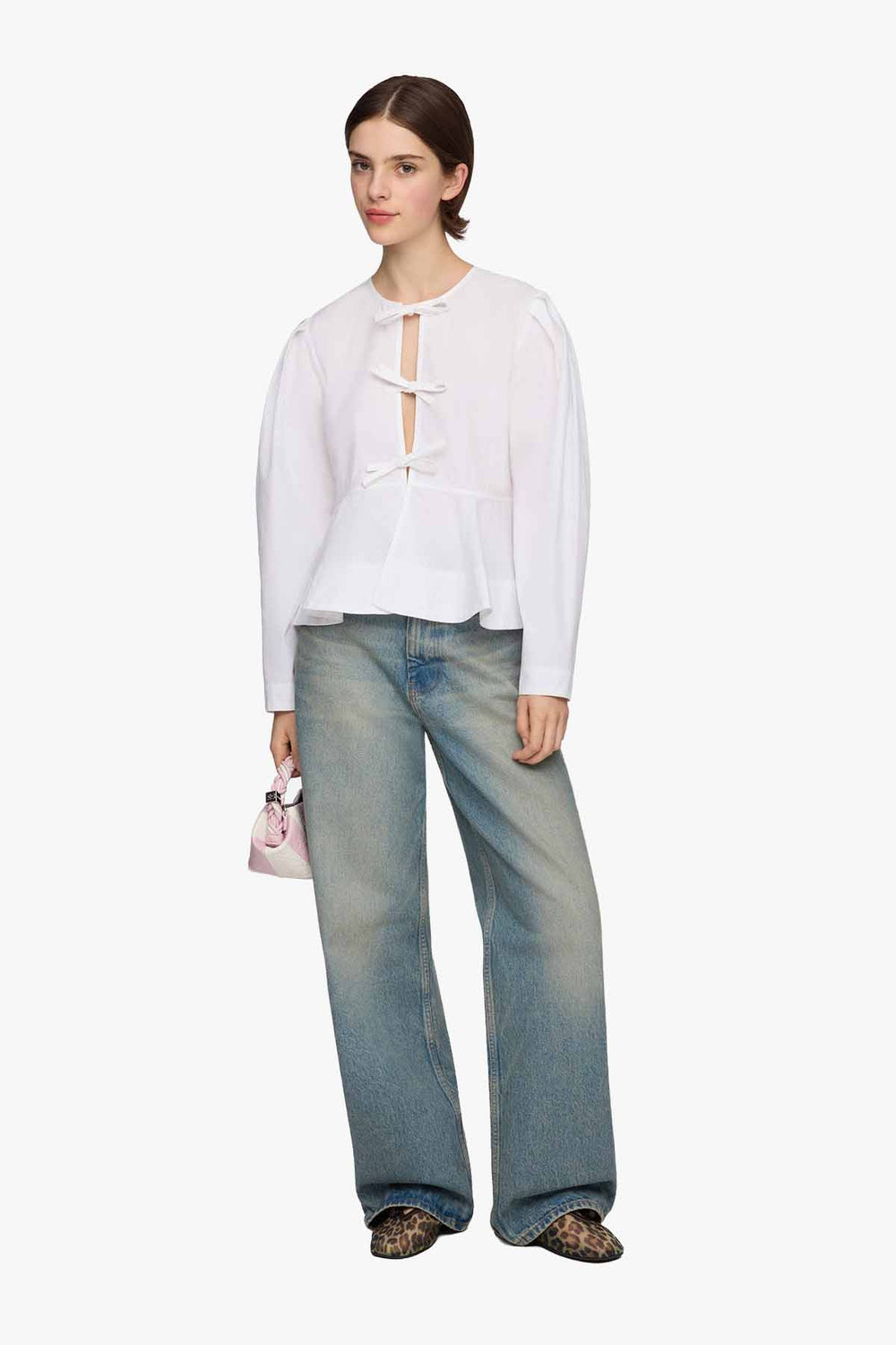 Compact Poplin Long Sleeve Peplum Blouse
