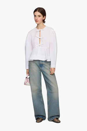 Compact Poplin Long Sleeve Peplum Blouse