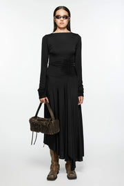 Long Sleeve Asymmetric Split Midi Dress