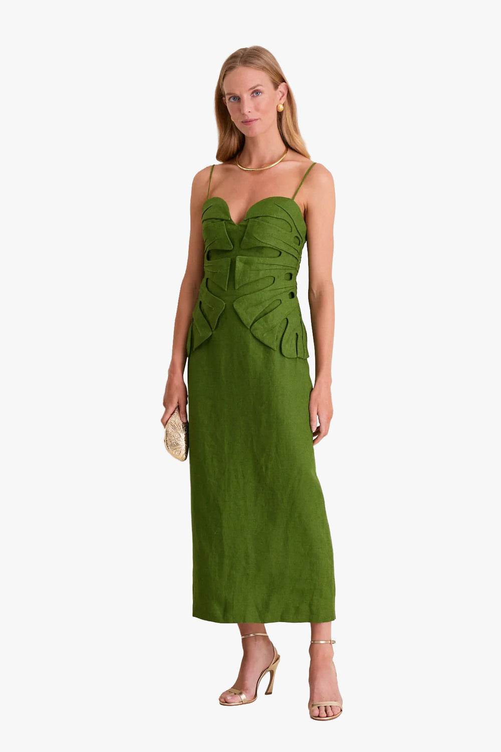Green Monstera Leaf Sleeveless Maxi Dress