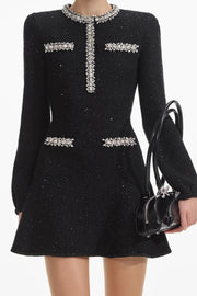 Black Sequin Knit Mini Dress