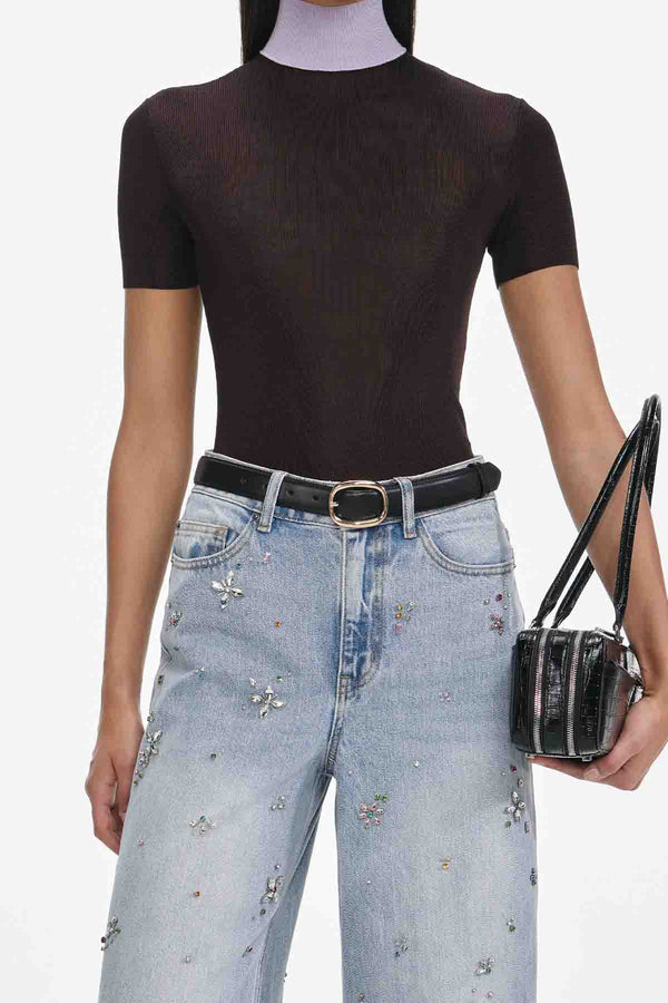 Embellished wide leg jeans