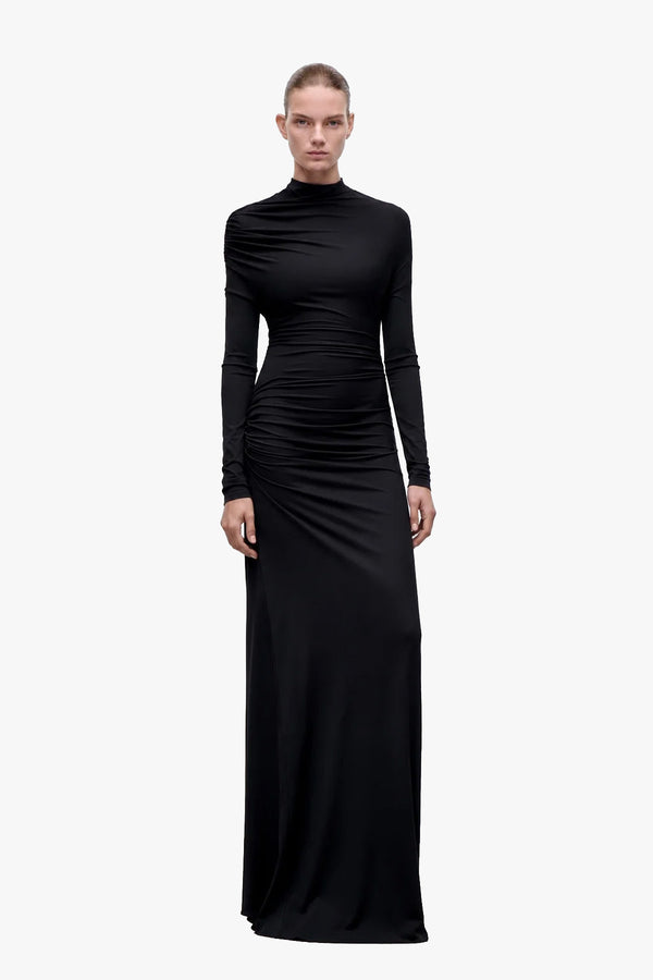 Long Sleeve Shoulder Drape Gown