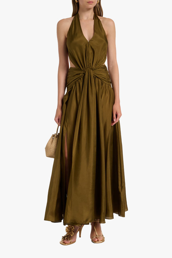 Indra Plunge Halter Maxi Dress