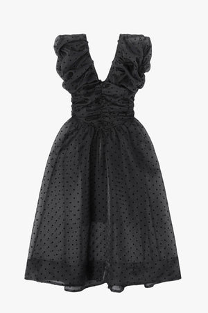 Flocked Organza Long Ruched Dress