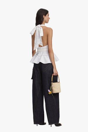White Linen Blend Peplum Top