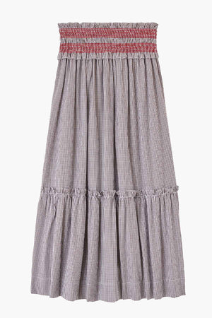 Check Cotton Smocked Waist Long Skirt