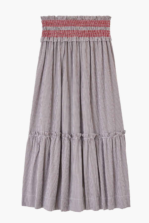 Check Cotton Smocked Waist Long Skirt