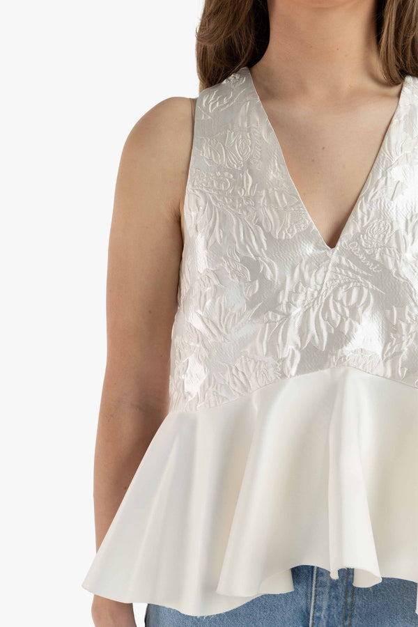 Satin Cloque Sleeveless Peplum Blouse