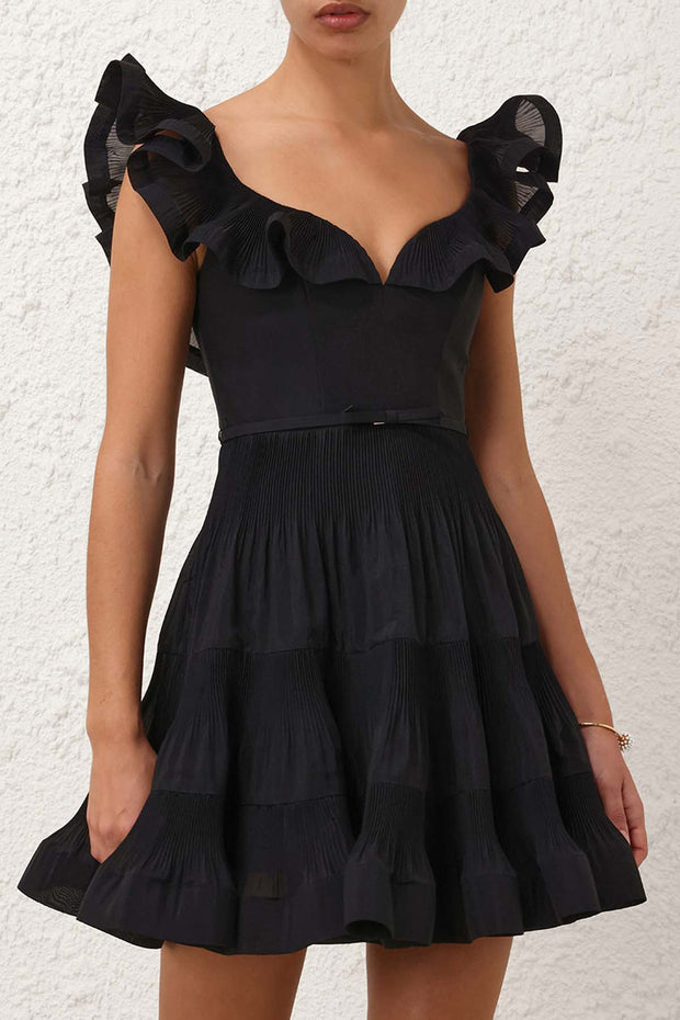 Pleated Frill Mini Dress