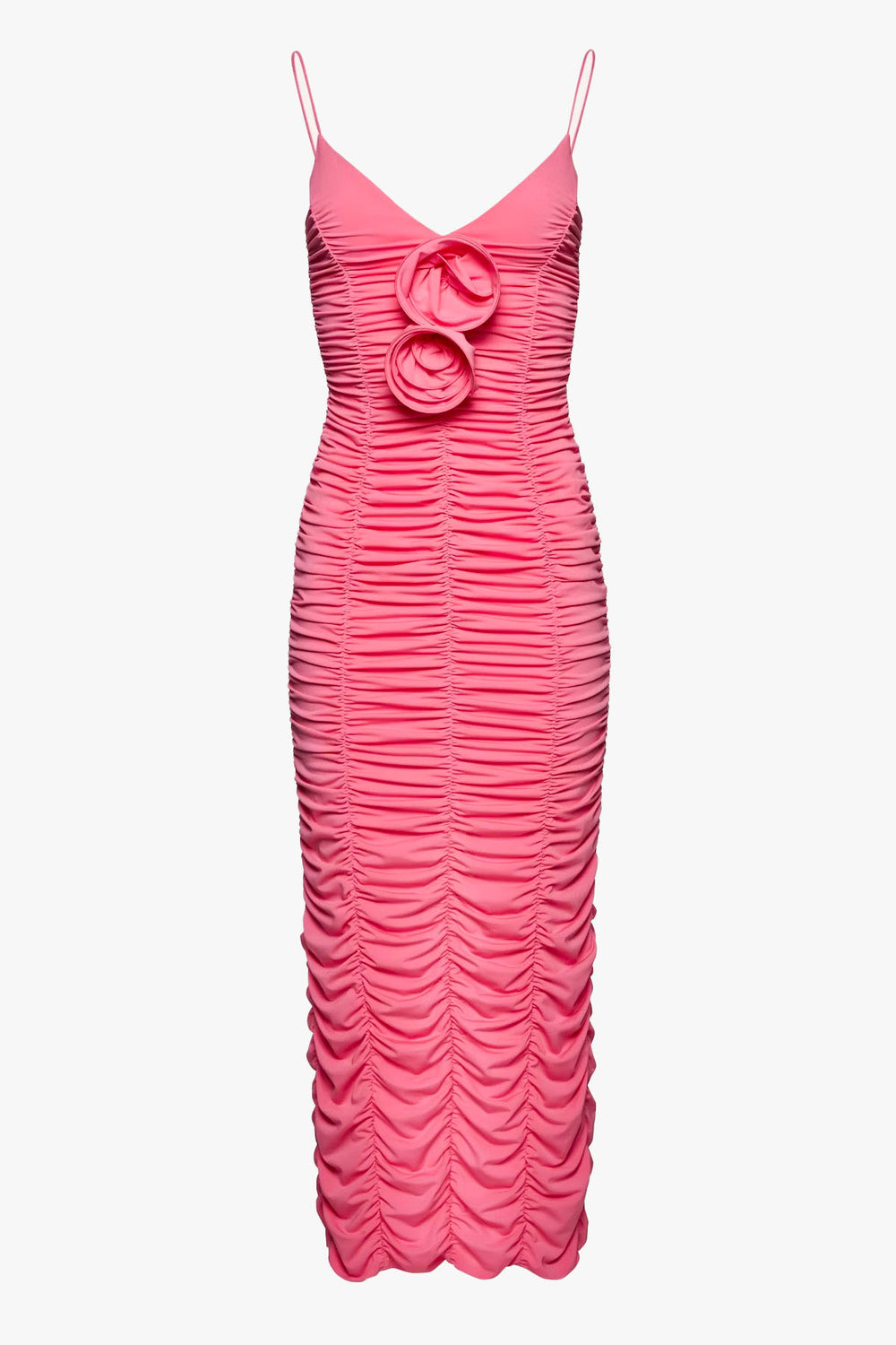 Ruched Floral Appliqué Midi Dress 13