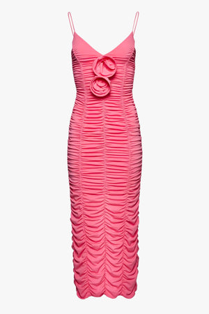 Ruched Floral Appliqué Midi Dress 13