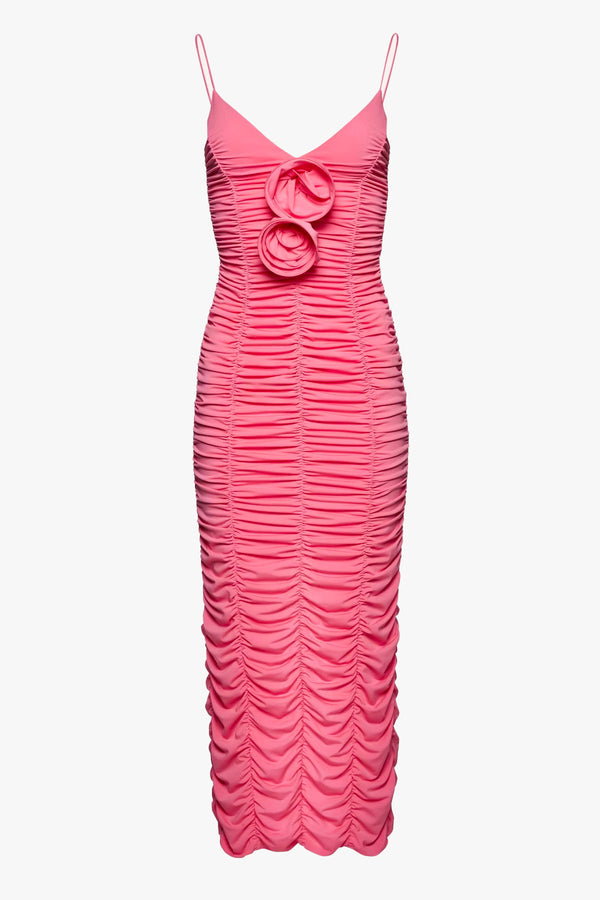 Ruched Floral Appliqué Midi Dress 13