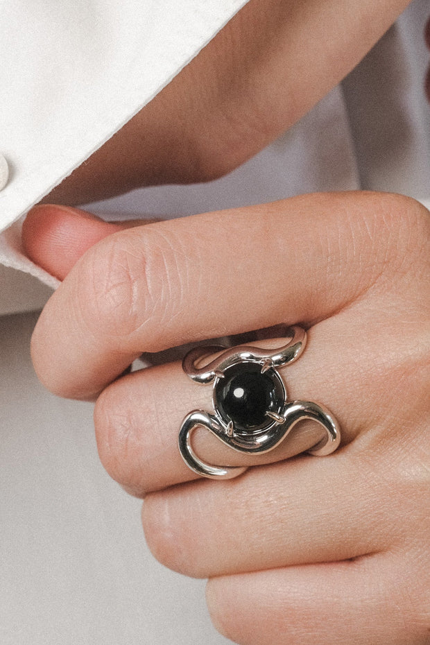 Reef Ring Onyx Silver