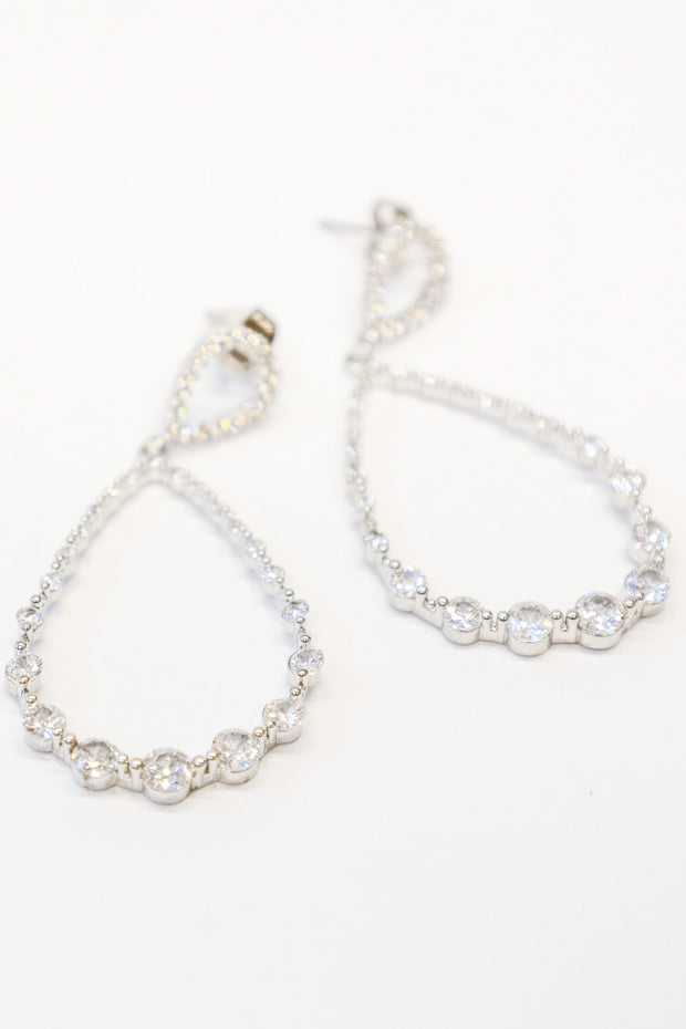 Silver Crystal Tear Drop Hoops