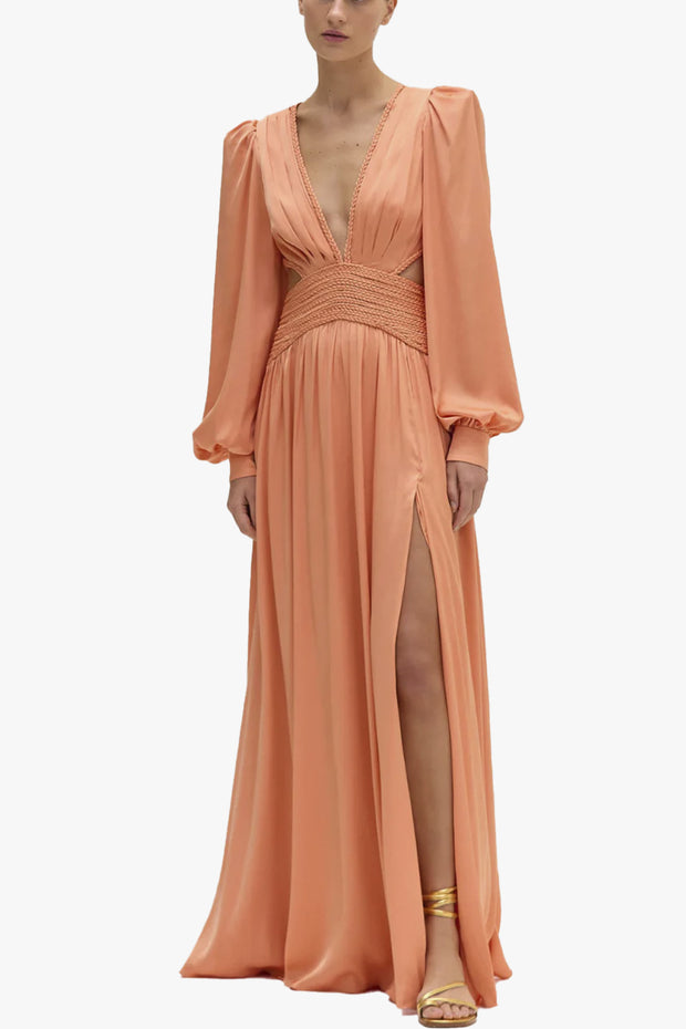 Satin Sunset Long Sleeve Gown