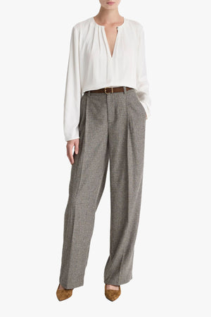 Pleated Neck Long Sleeve Blouse