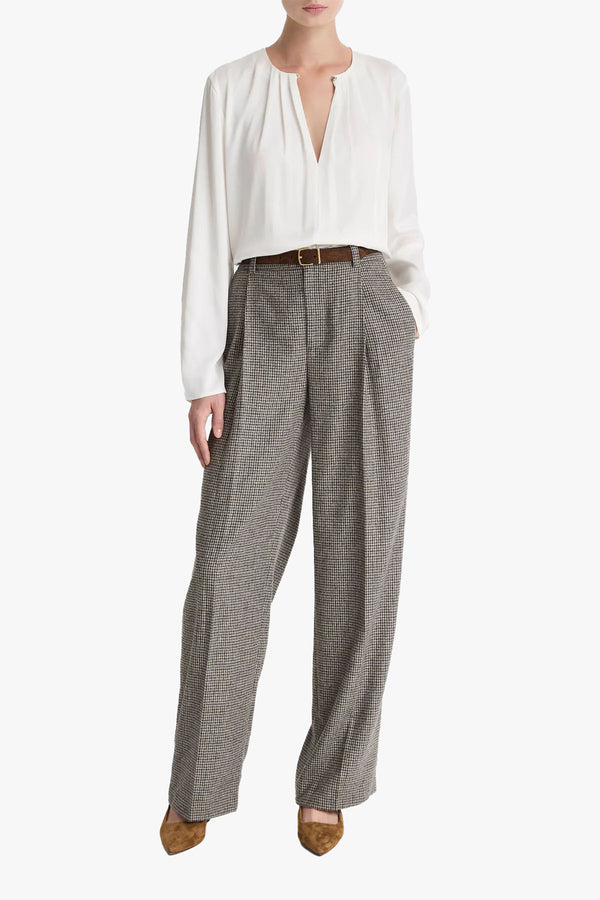 Pleated Neck Long Sleeve Blouse