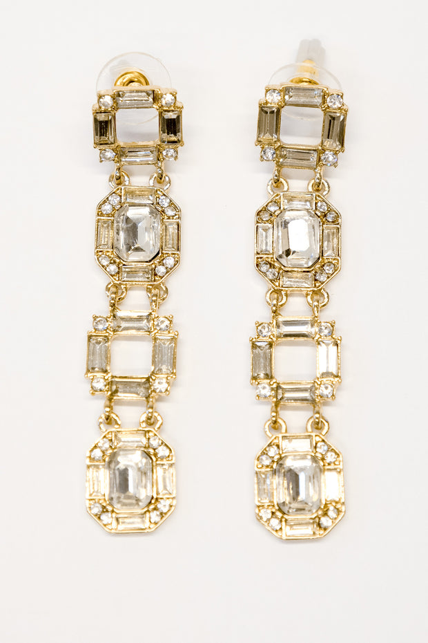 Gold Art Deco Clear Crystal Square Drops