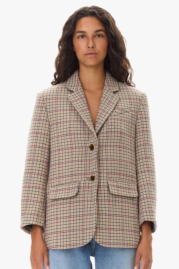 Check Wool Mix Boxy Blazer