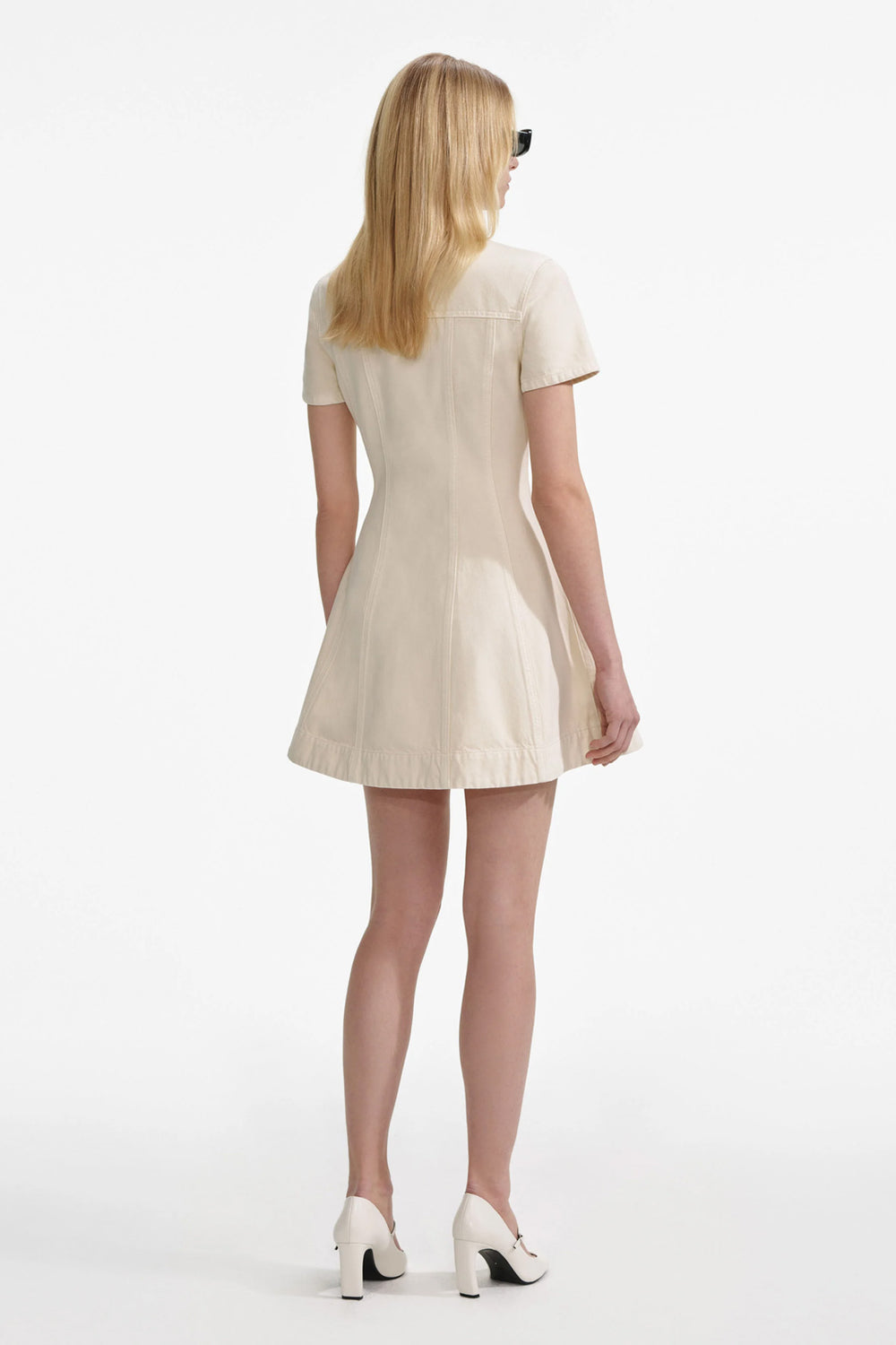 Cream Collared Denim Mini Dress