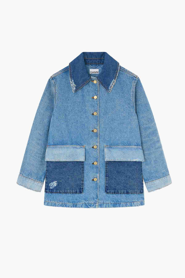 Patchwork Denim Mid Jacket