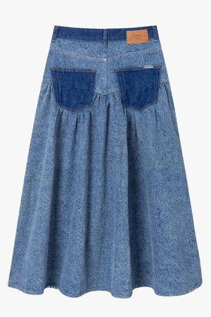 Patchwork Denim Long Skirt