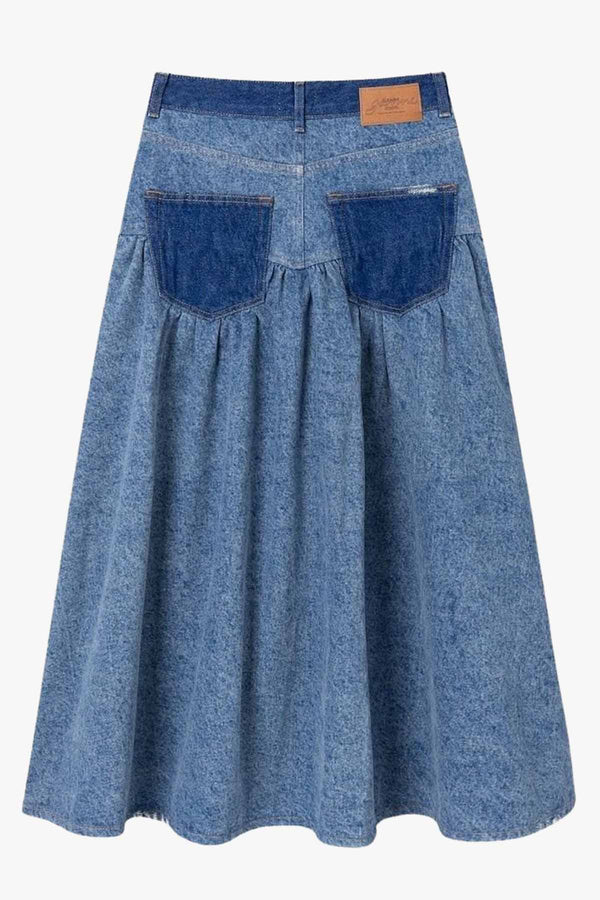 Patchwork Denim Long Skirt