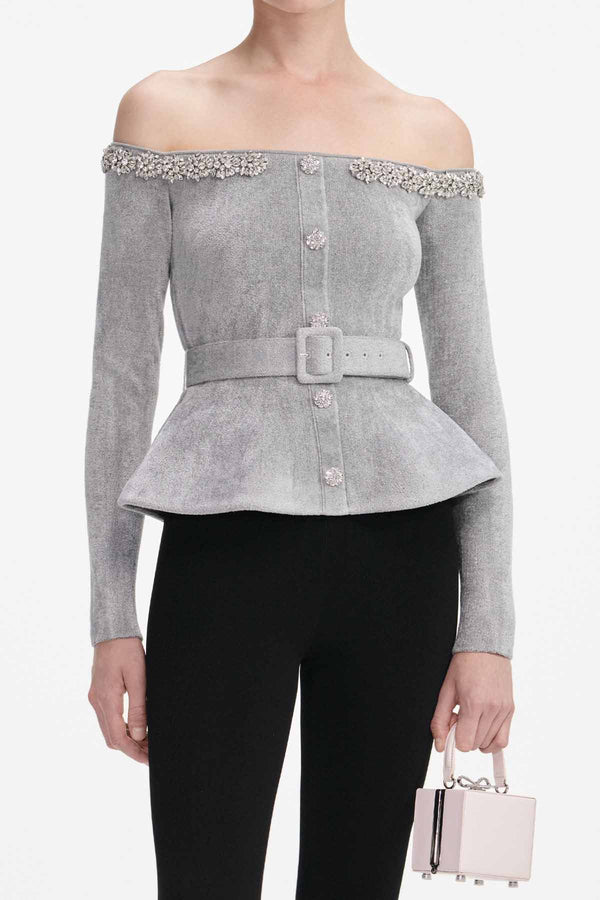 Chenille knit crystal trim top